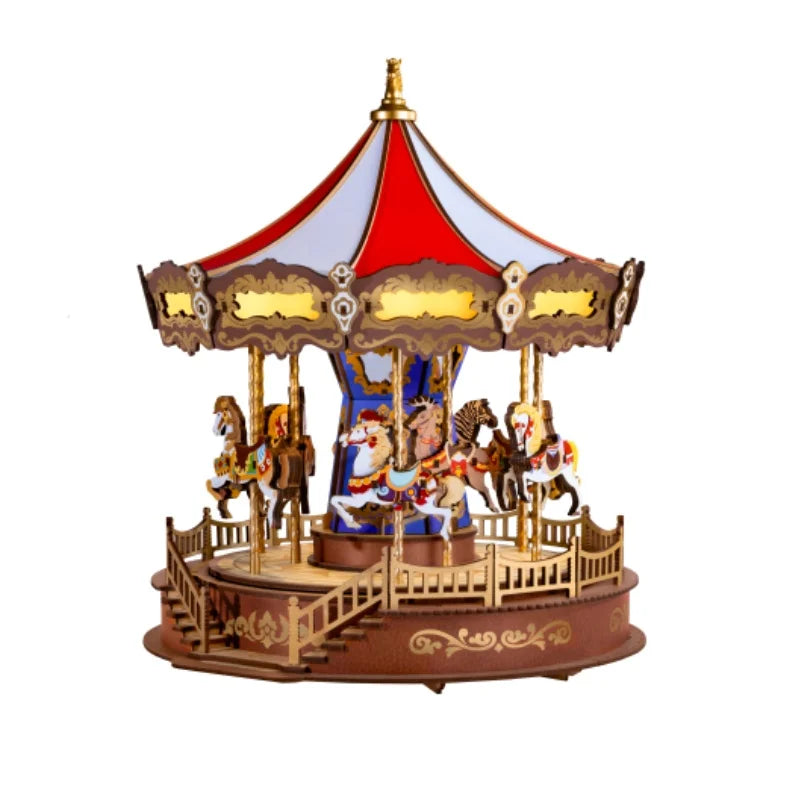 Robotime 3D Carousel Music Box Puzzle With LED Lights