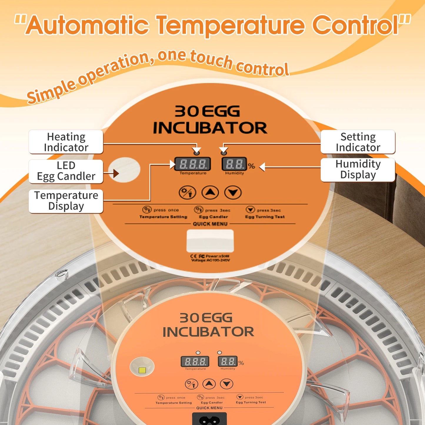 Egg Incubator With Automatic Turning Temperature And Humidity Monitor