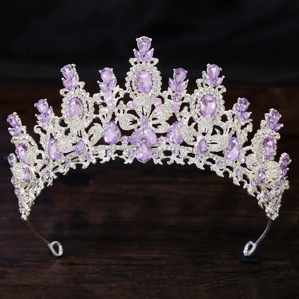 Baroque Luxury Water Drop Crystal Flower Bridal Tiaras Crown Rhinestone Pageant Diadem Bride Headpieces Wedding Hair Accessories