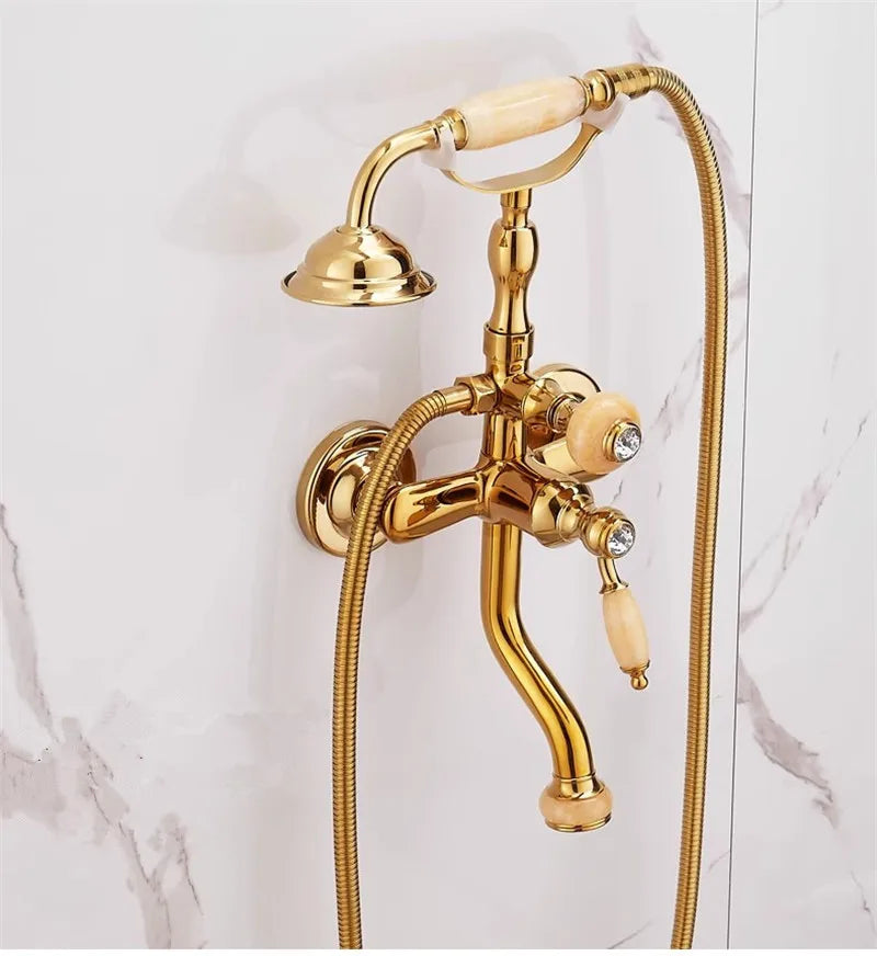 Tuqiu Brass Wall Mounted Dual Handle Shower Faucet Set