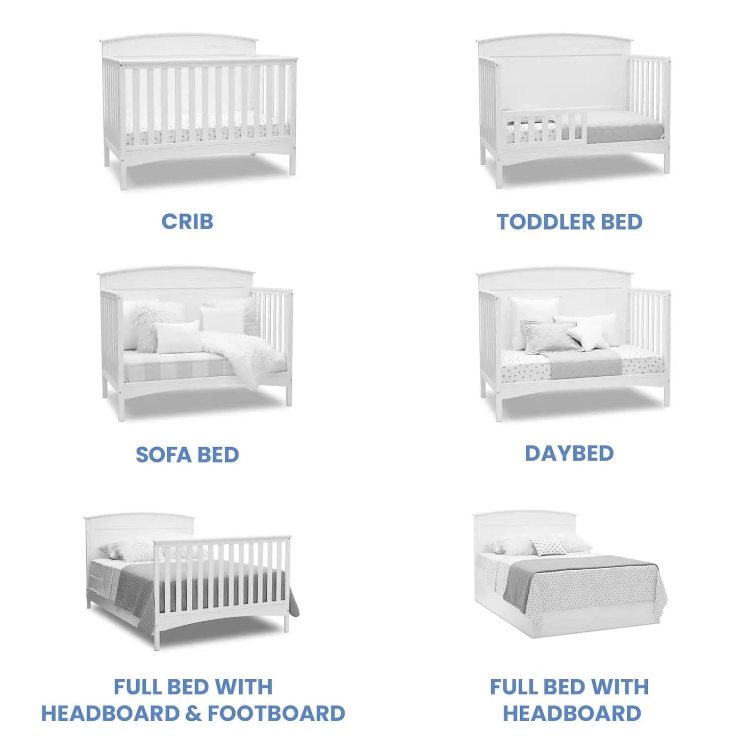 Convertible 4-in-1 Baby Crib to Toddler Bed, Daybed & Full Size Bed with Adjustable Mattress