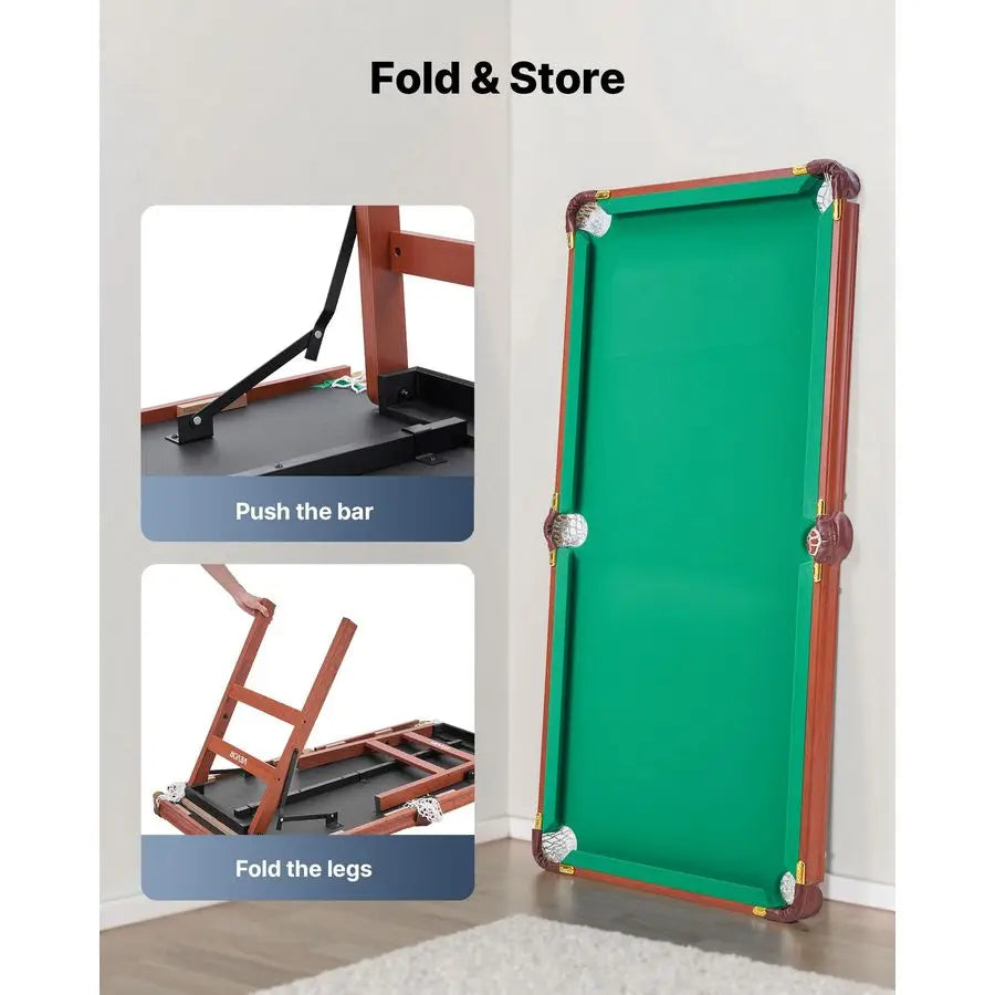 Folding Pool Table,Portable Billiards Tables, Foldable SpaceSaving Entertainment Game Set Includes Ball, Cue, Rack, Chalk, Brush
