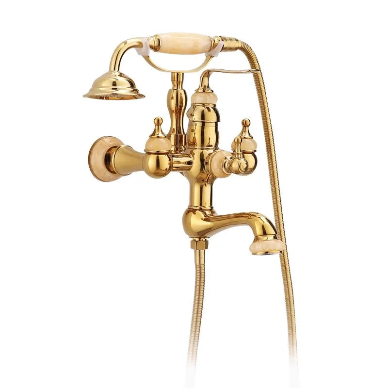 Tuqiu Brass Wall Mounted Dual Handle Shower Faucet Set