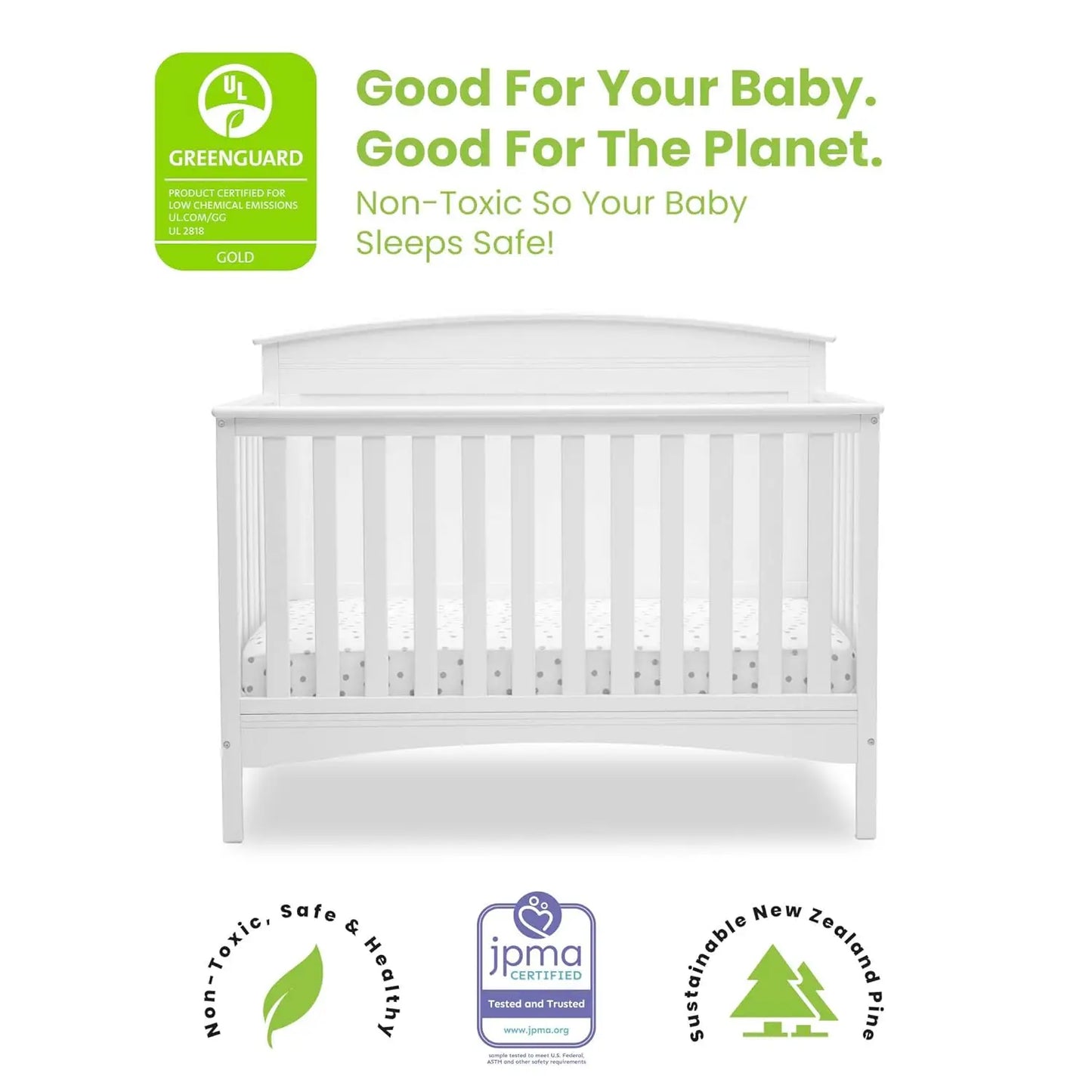 Convertible 4-in-1 Baby Crib to Toddler Bed, Daybed & Full Size Bed with Adjustable Mattress