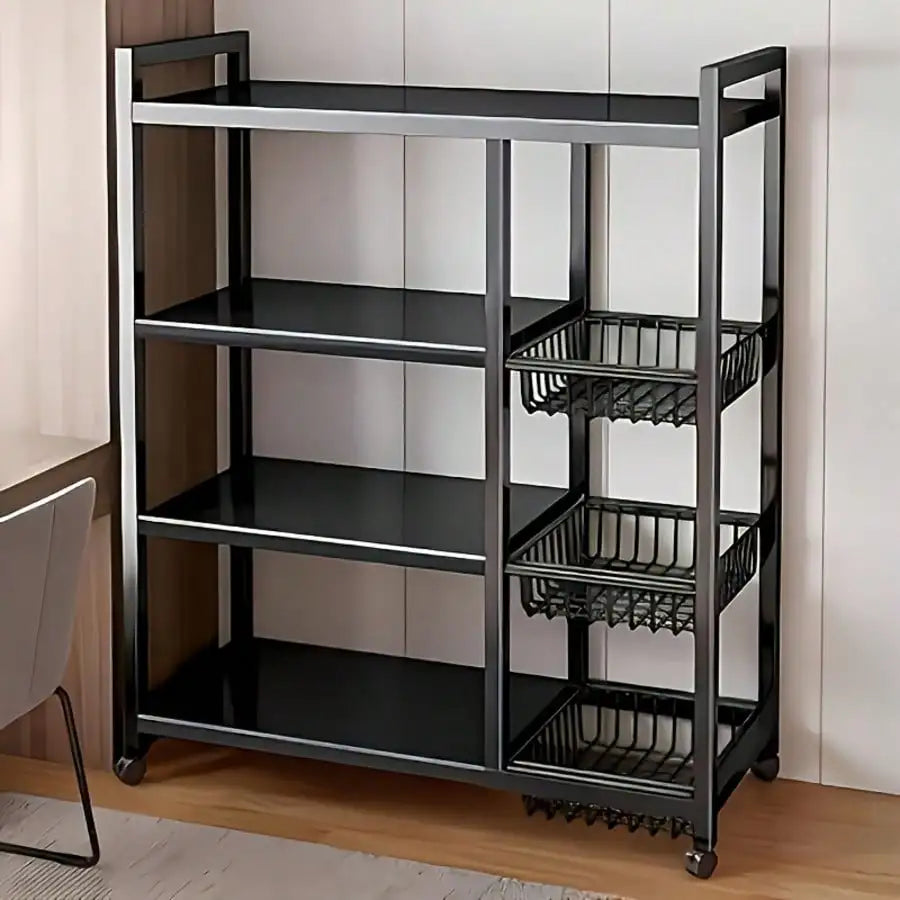 4-Tier Mobile Metal Storage Rack With Wheels And Baskets