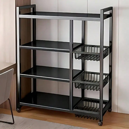 4-Tier Mobile Metal Storage Rack With Wheels And Baskets