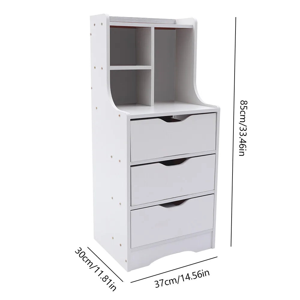 3 Drawers Night Stand with Open Shelf, Nightstand with Drawers, Vertical Bedside Cabinet, Bedside Cabinet Table for Bedr