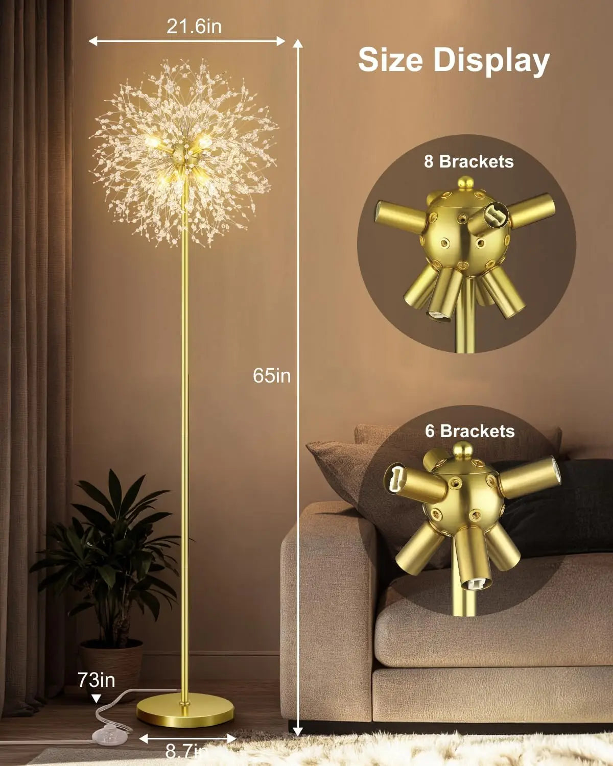 XMSJ Mid Century Crystal Floor Lamp With Foot Switch