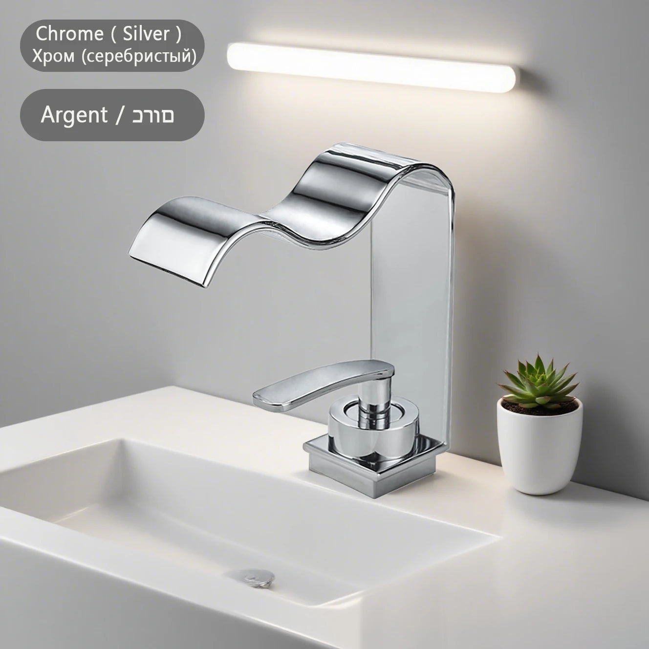 WJNMONE Deck Mounted Brass Bathroom Faucet Waterfall Lavatory Tap
