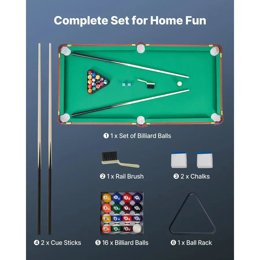 Folding Pool Table,Portable Billiards Tables, Foldable SpaceSaving Entertainment Game Set Includes Ball, Cue, Rack, Chalk, Brush