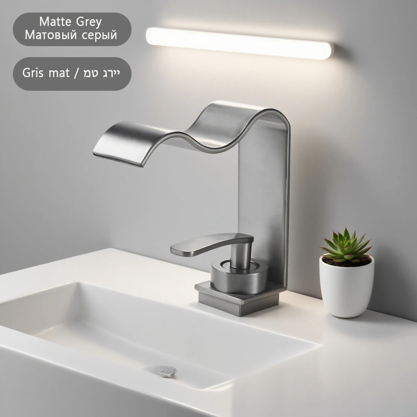 WJNMONE Deck Mounted Brass Bathroom Faucet Waterfall Lavatory Tap