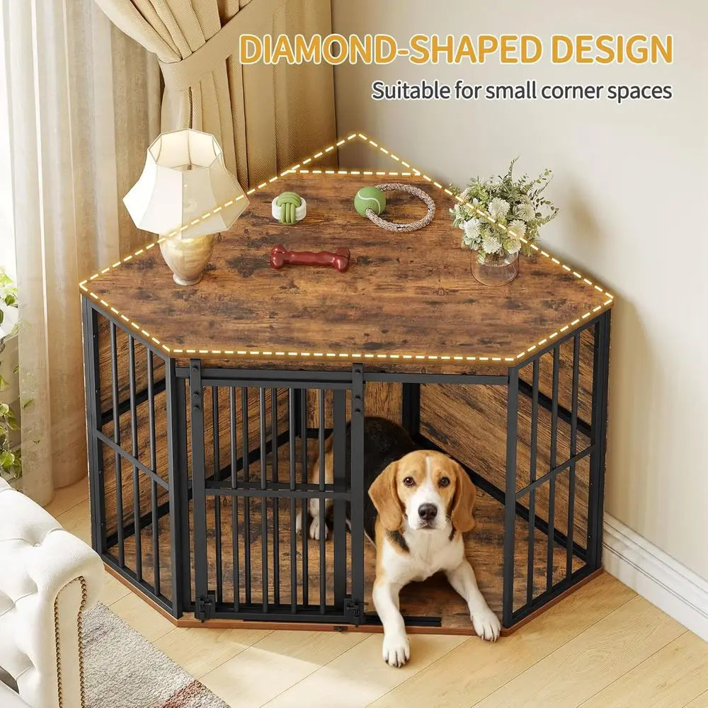 Corner Dog Crate Furniture With Barn Door Heavy Duty Kennel