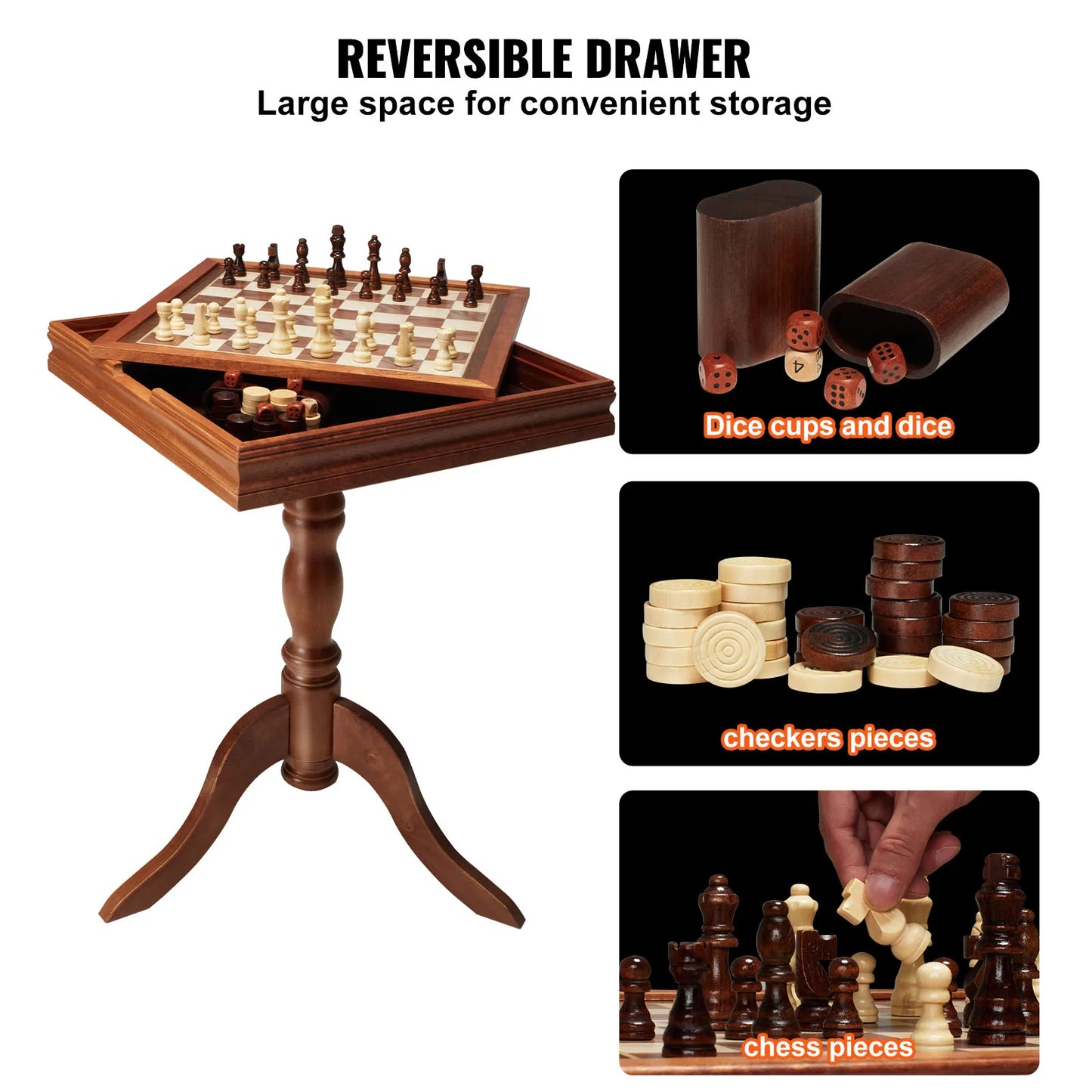 SucceBuy 3 In 1 Wooden Chess Checkers Backgammon Table Set