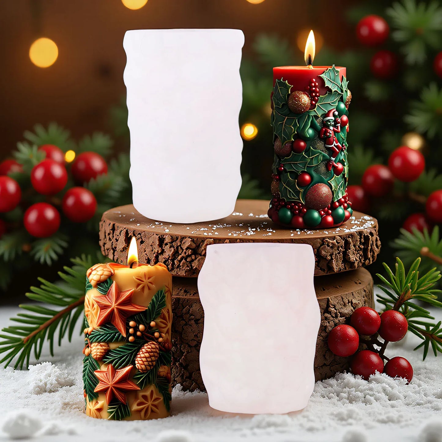 Choice Christmas Silicone Mold Holly Snowflake Snowman Pillar Candle