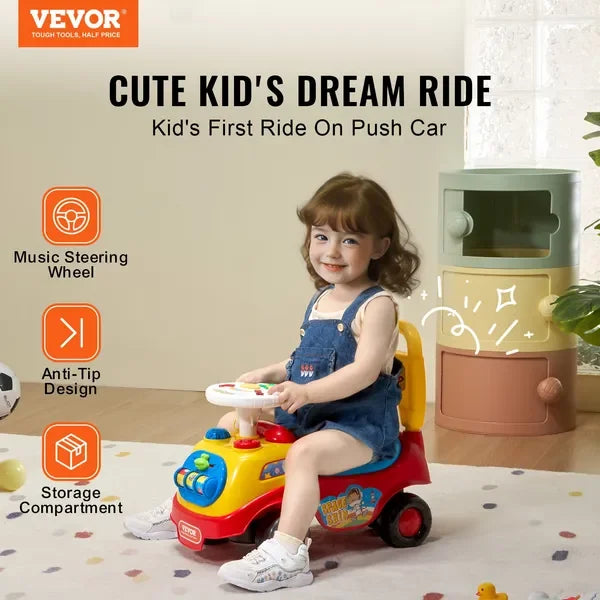 Ride On Push Car For Toddlers 1 To 3 With Music Steering Wheel