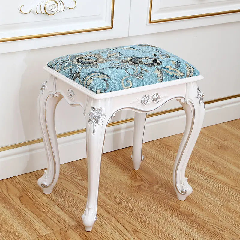European Makeup Stool Imitation Solid Wood American Dresser Stools White Bedroom Modern Simple Nail Stool Household Ottomans