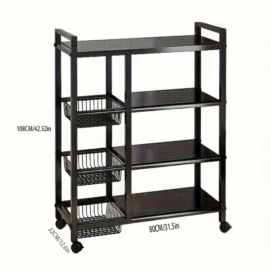 4-Tier Mobile Metal Storage Rack With Wheels And Baskets