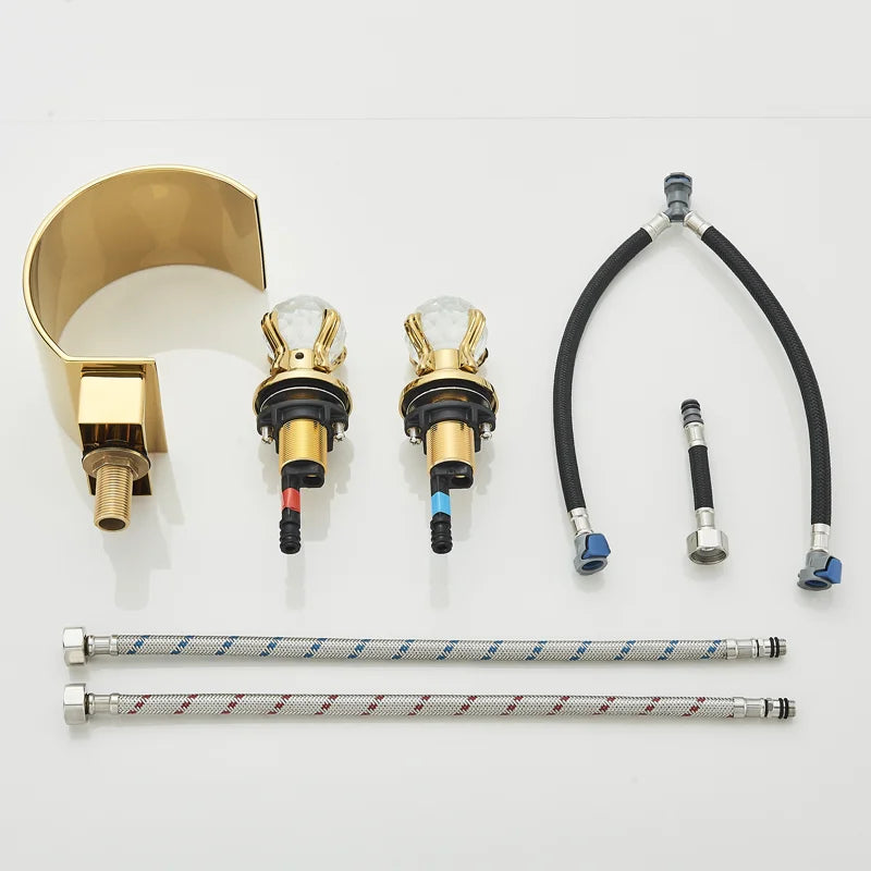 Shinesia Luxury Golden Vessel Sink Faucet With Dual Cristal Handles