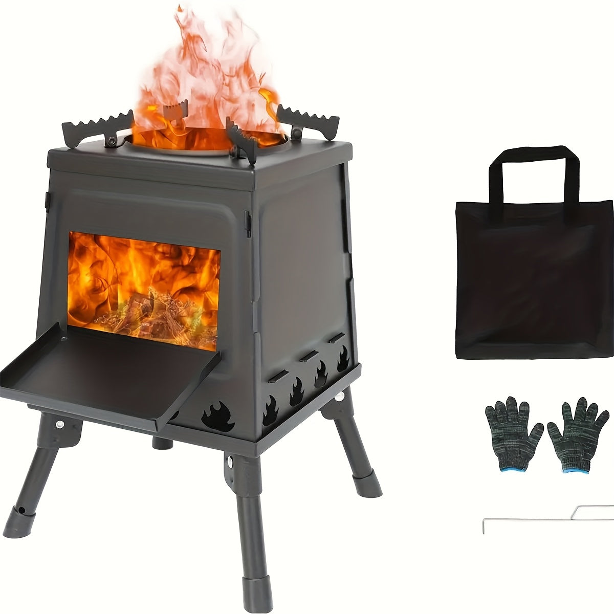 JIASLING Portable Cast Iron Wood Burning Camp Stove For Camping