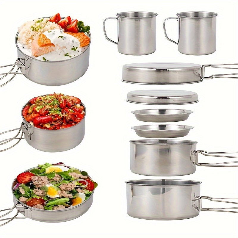 Stainless Steel Camping Cookware Set With Pots And Cups