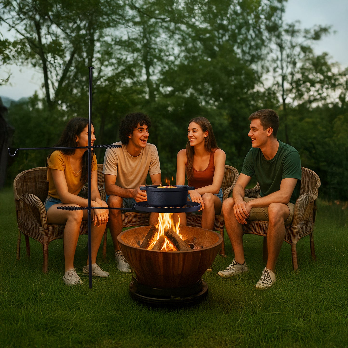 AUTOFOREVER Heavy Duty Camping Grill With Round Pan And Tripod