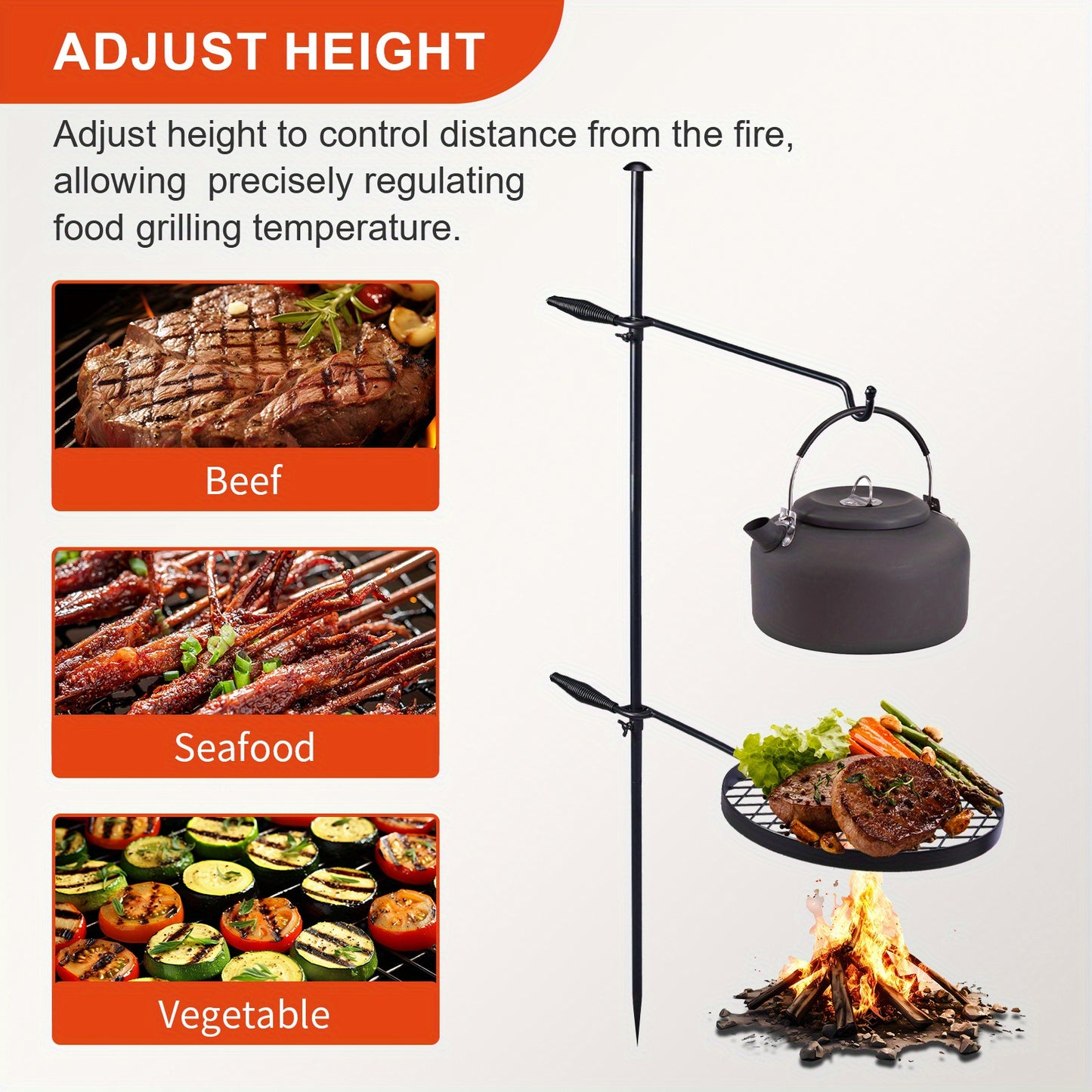 AUTOFOREVER Heavy Duty Camping Grill With Round Pan And Tripod