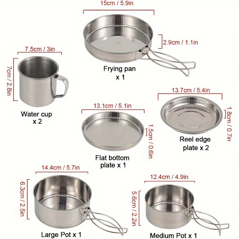 Stainless Steel Camping Cookware Set With Pots And Cups