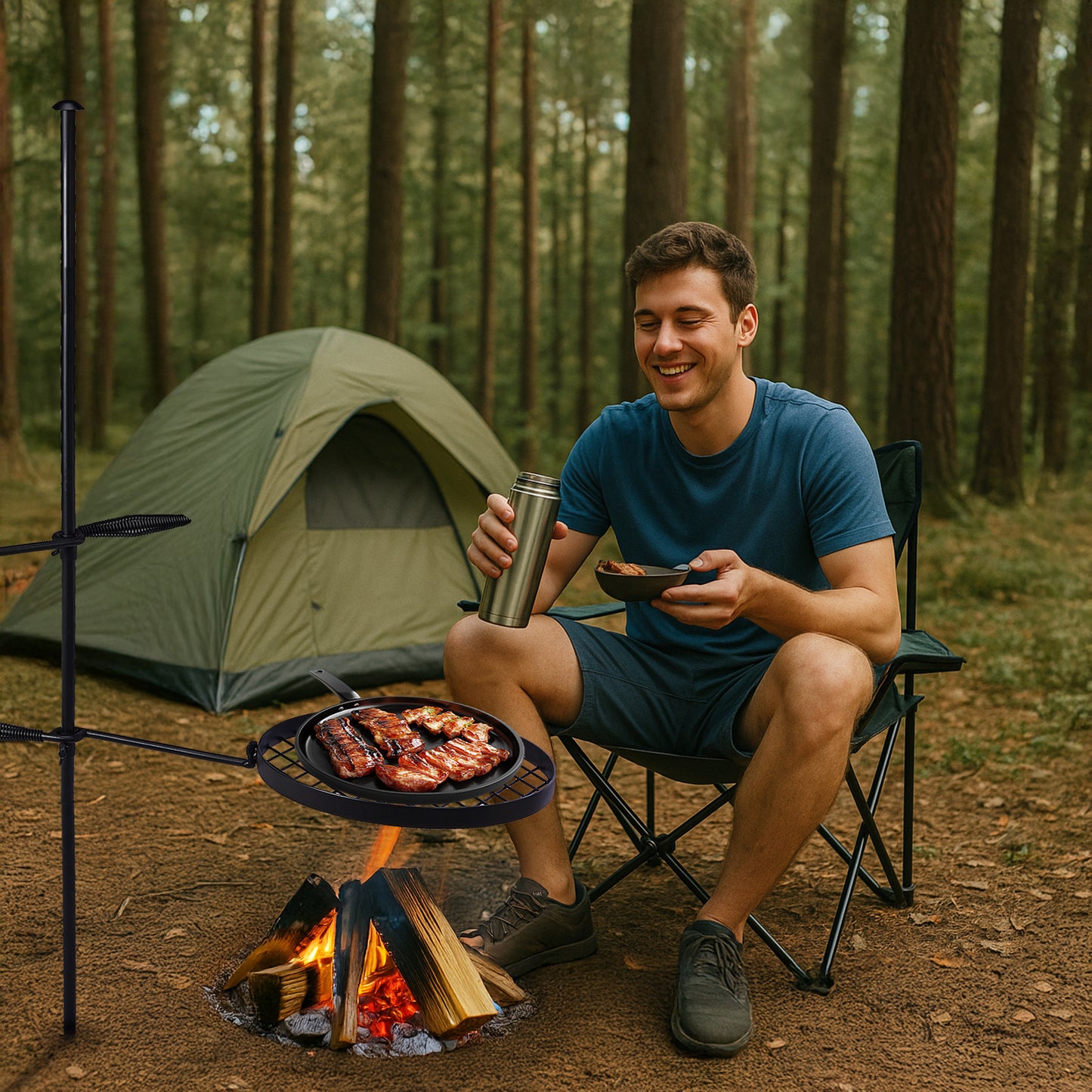 AUTOFOREVER Heavy Duty Camping Grill With Round Pan And Tripod