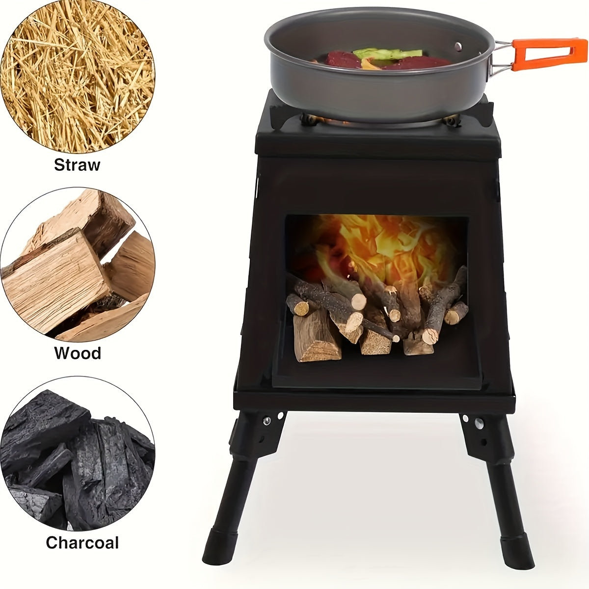 JIASLING Portable Cast Iron Wood Burning Camp Stove For Camping