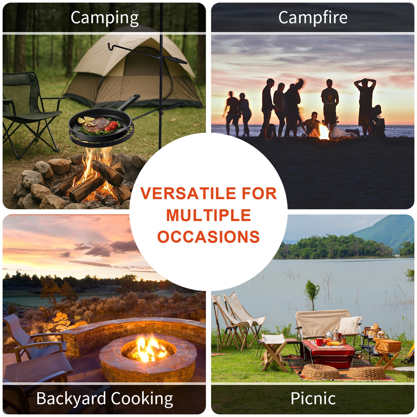 AUTOFOREVER Heavy Duty Camping Grill With Round Pan And Tripod