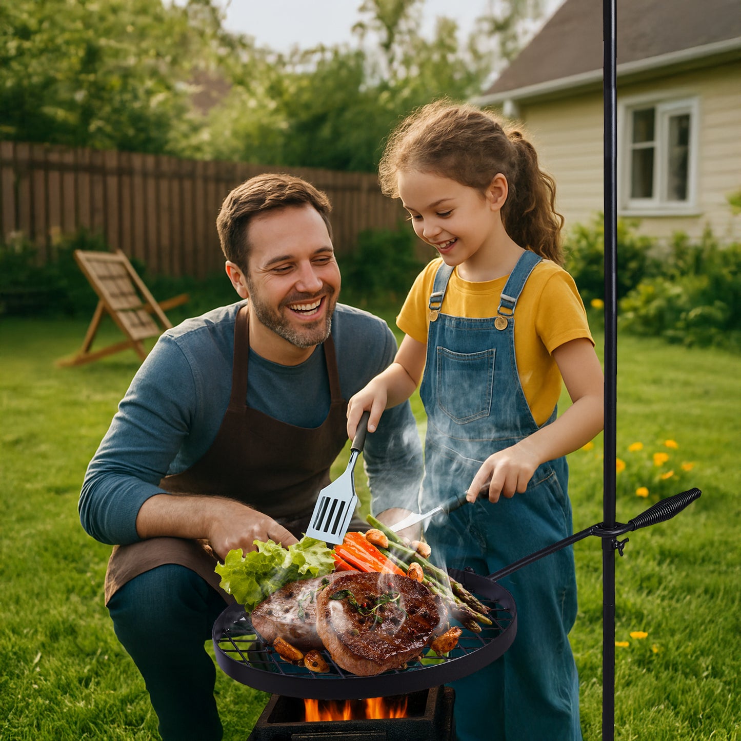 AUTOFOREVER Heavy Duty Camping Grill With Round Pan And Tripod